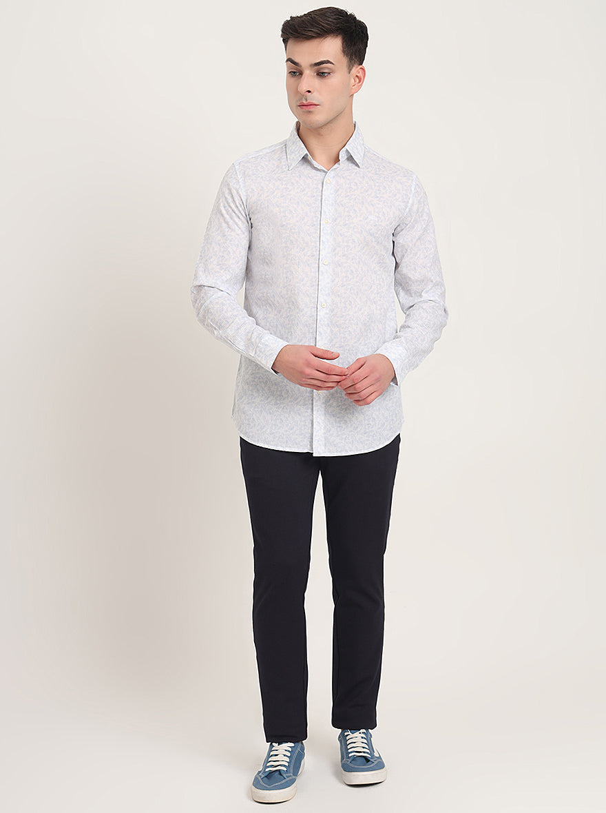 Sky Blue Printed Slim Fit Casual Shirt | JadeBlue