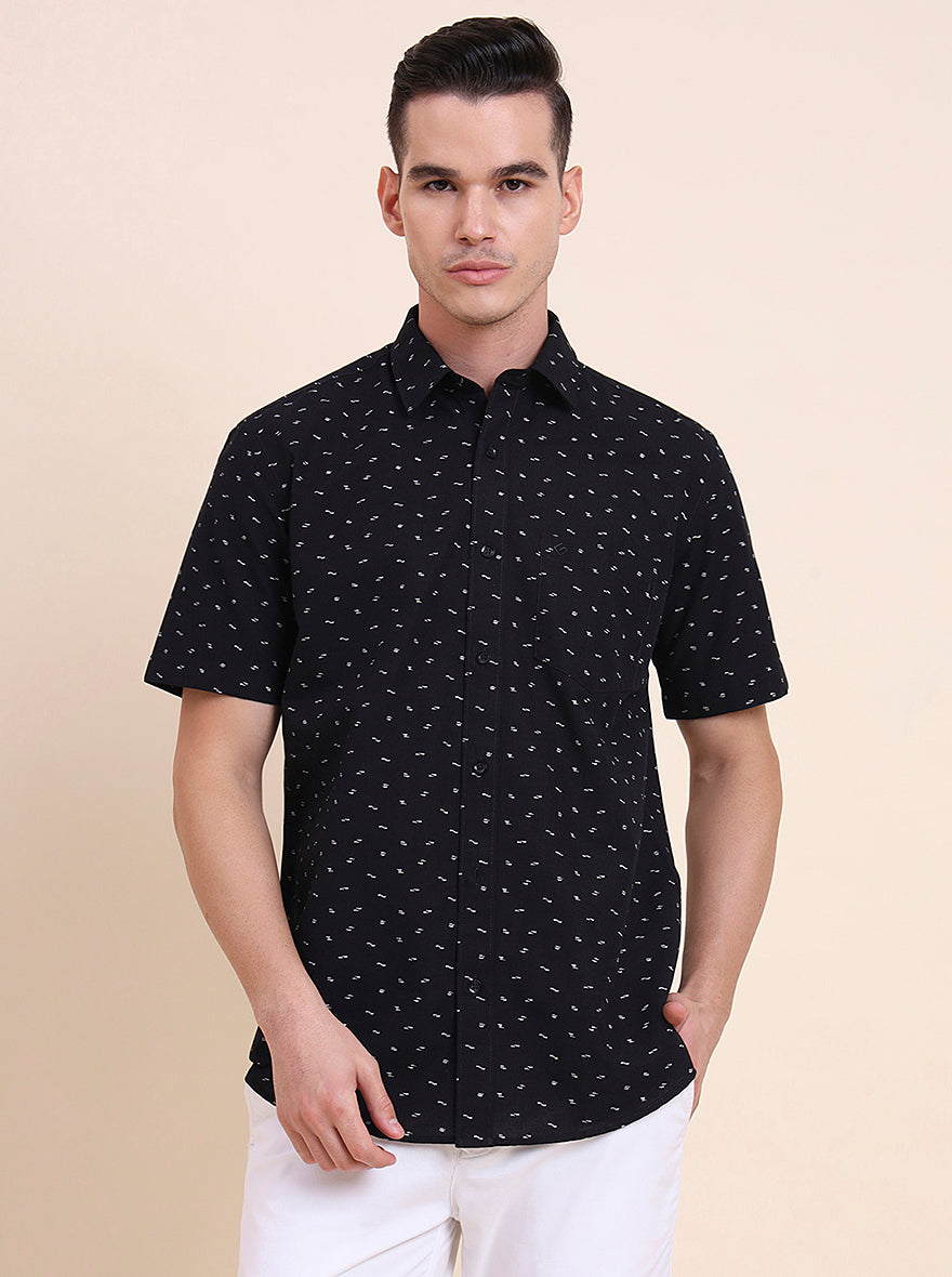 Black Printed Smart Fit Semi Casual Shirt | Greenfibre