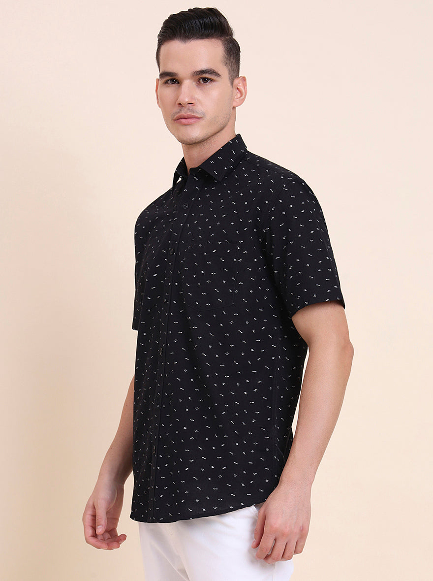Black Printed Smart Fit Semi Casual Shirt | Greenfibre