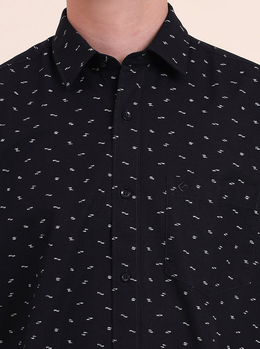 Black Printed Smart Fit Semi Casual Shirt | Greenfibre