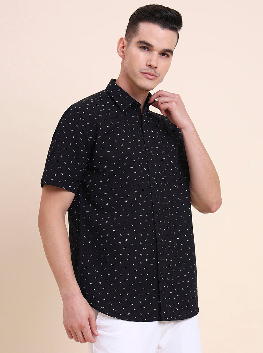 Black Printed Smart Fit Semi Casual Shirt | Greenfibre