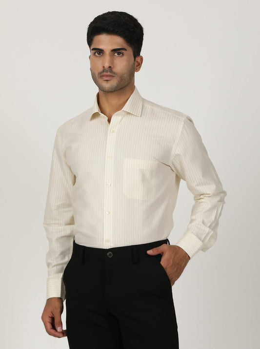 Light Yellow Striped Regular Fit Formal Shirt | Greenfibre