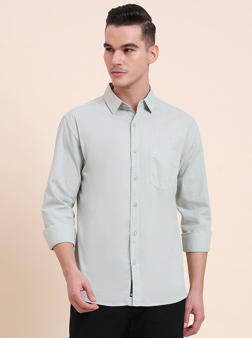 Pista Green Solid Slim Fit Casual Shirt | Greenfibre
