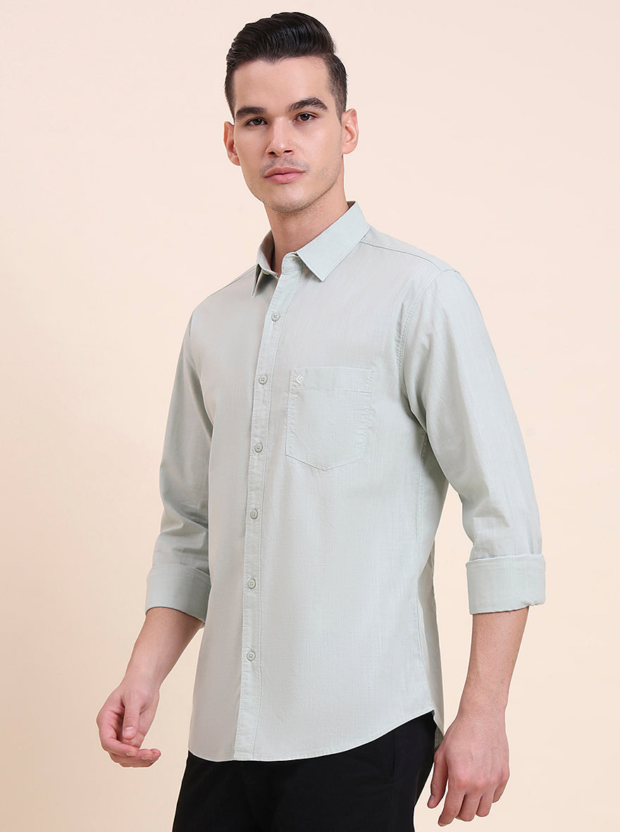 Pista Green Solid Slim Fit Casual Shirt | Greenfibre