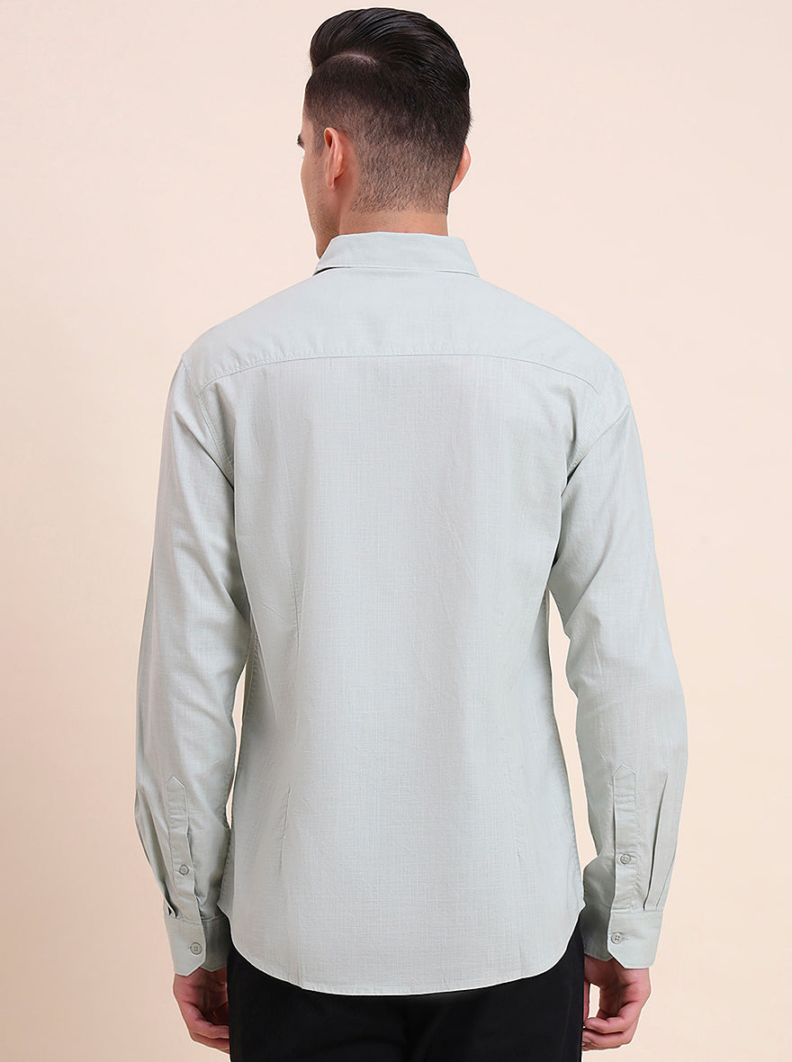 Pista Green Solid Slim Fit Casual Shirt | Greenfibre