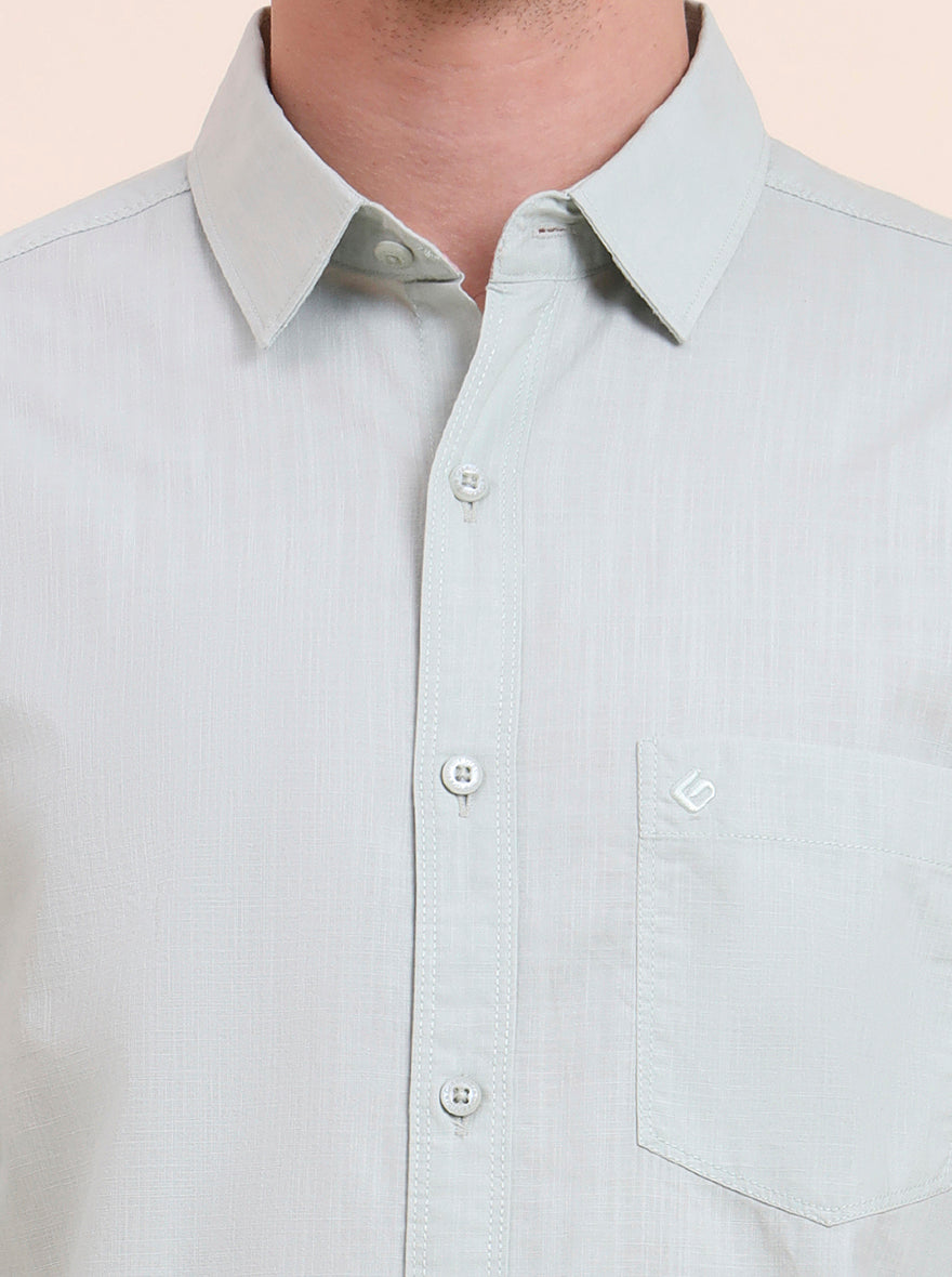 Pista Green Solid Slim Fit Casual Shirt | Greenfibre
