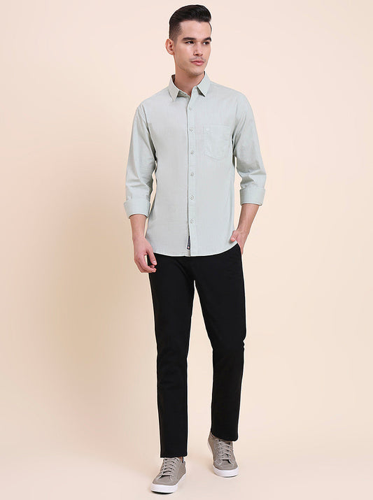 Pista Green Solid Slim Fit Casual Shirt | Greenfibre