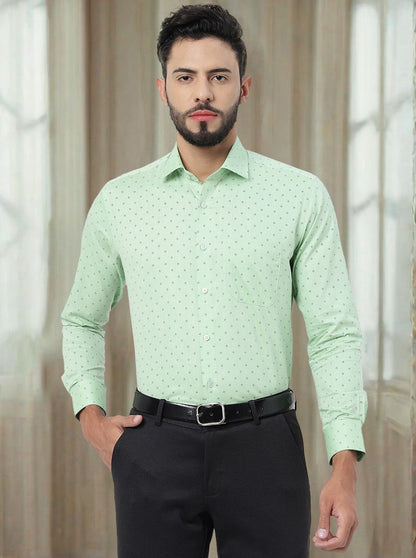 Green Printed Slim Fit Formal Shirt | Greenfibre