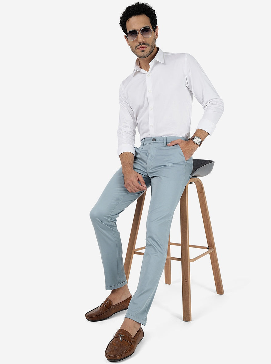 Stone Grey Solid Neo Fit Casual Trouser | Greenfibre