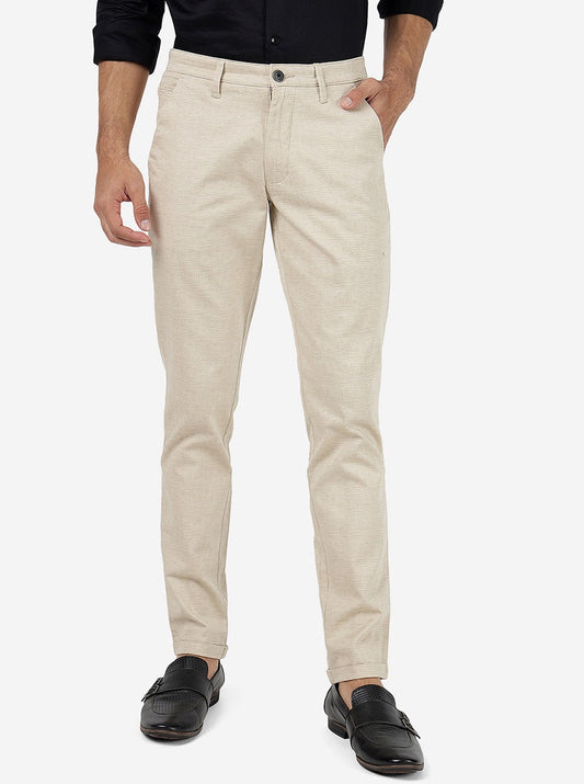 Cream Solid Neo Fit Casual Trouser | Greenfibre