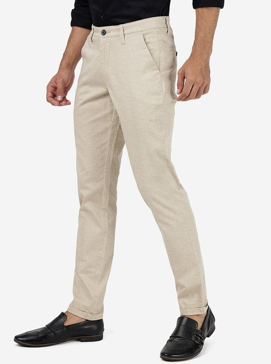 Cream Solid Neo Fit Casual Trouser | Greenfibre