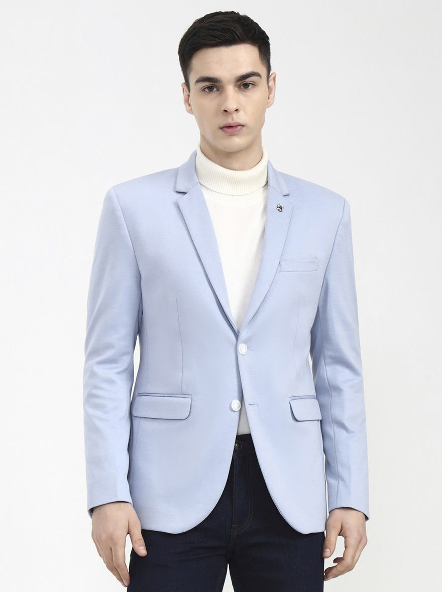 Blue Solid Regular Fit Blazer | Greenfibre