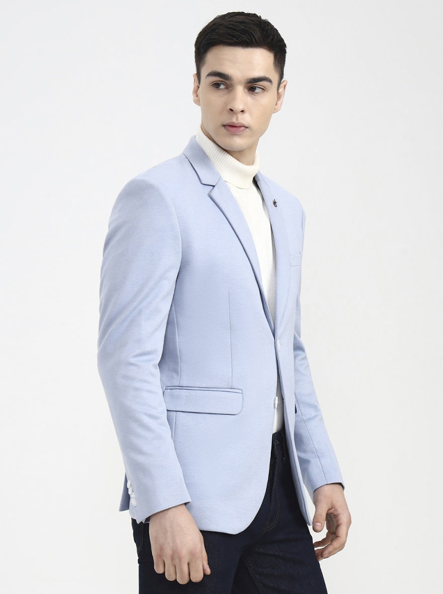 Blue Solid Regular Fit Blazer | Greenfibre