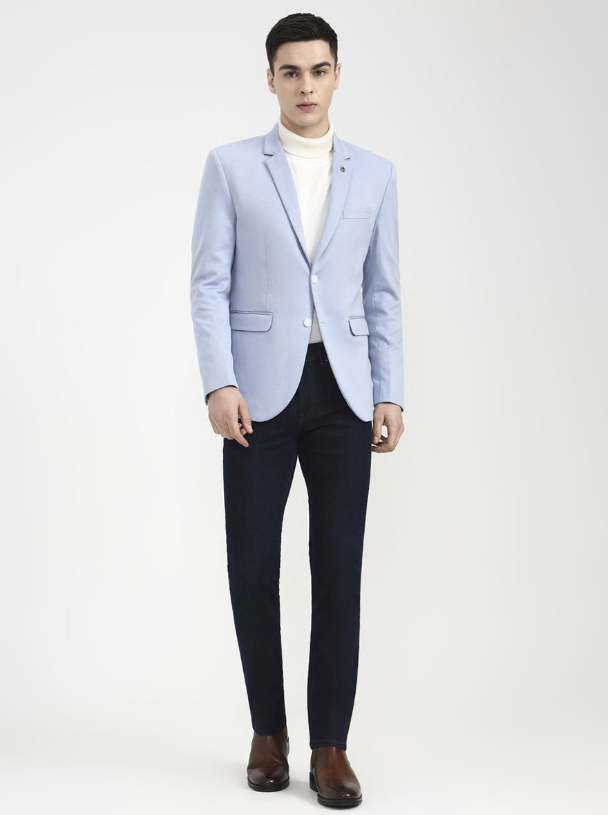 Blue Solid Regular Fit Blazer | Greenfibre