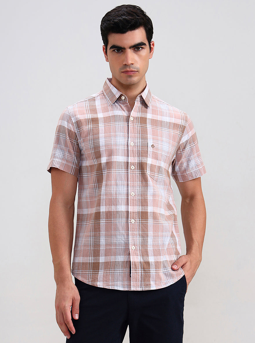 Brown Checked Slim Fit Casual Shirt | Greenfibre