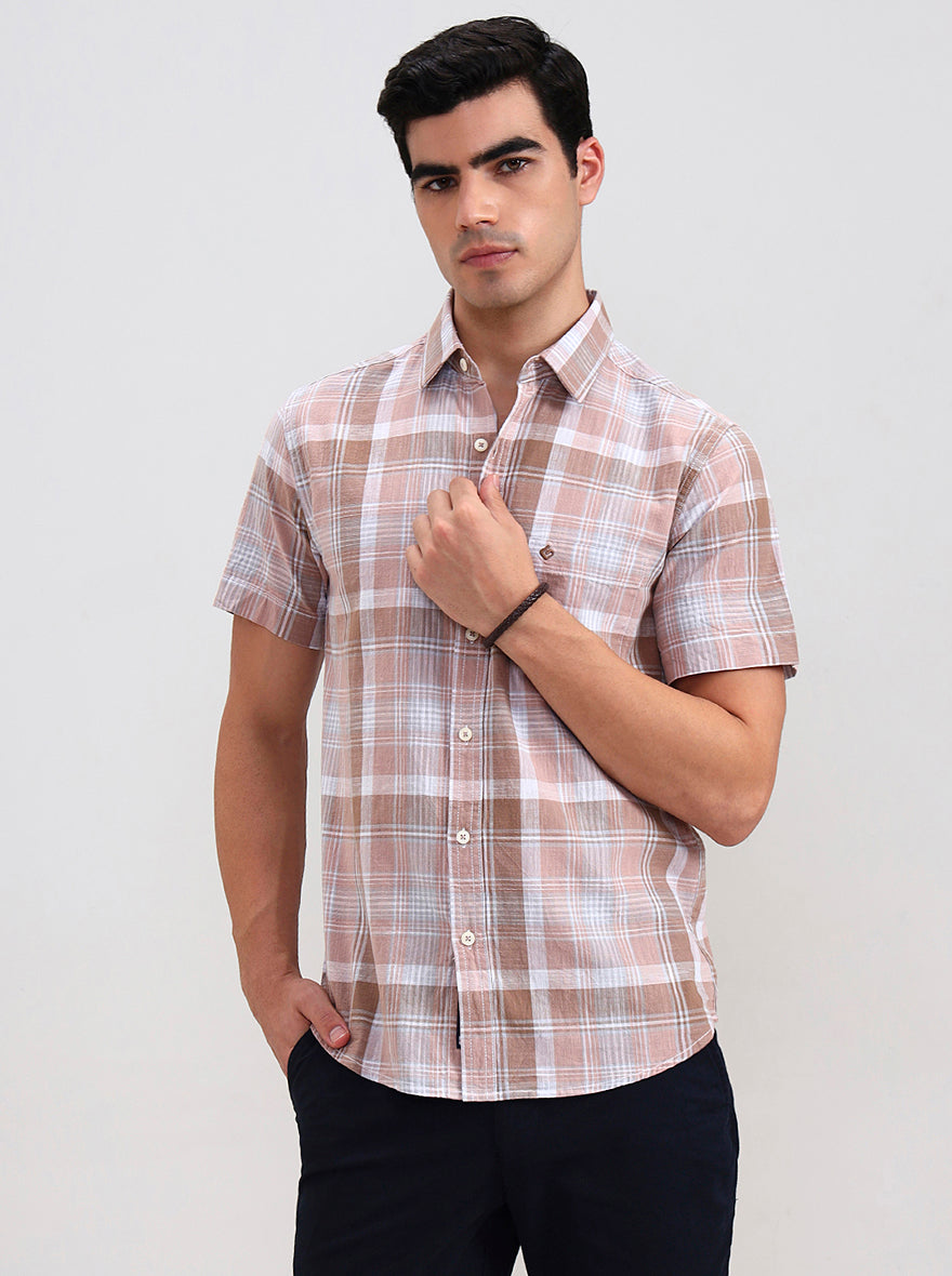 Brown Checked Slim Fit Casual Shirt | Greenfibre