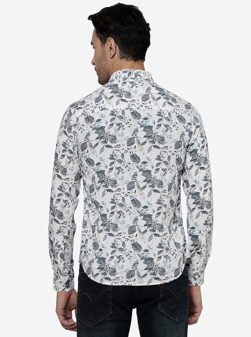 White Printed Slim Fit Casual Shirt | Greenfibre