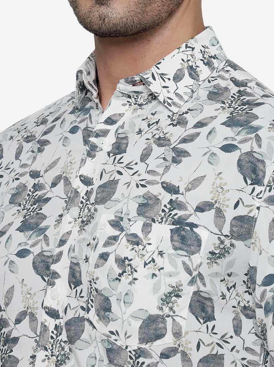 White Printed Slim Fit Casual Shirt | Greenfibre