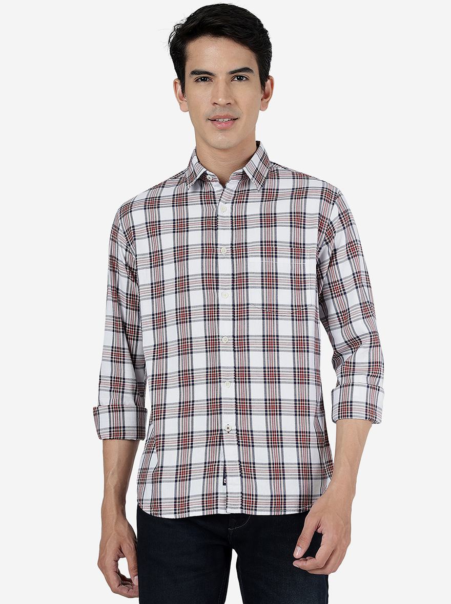 Aurora Red Checked Slim Fit Casual Shirt | Greenfibre