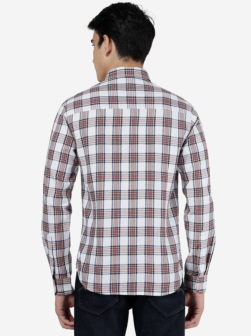 Aurora Red Checked Slim Fit Casual Shirt | Greenfibre