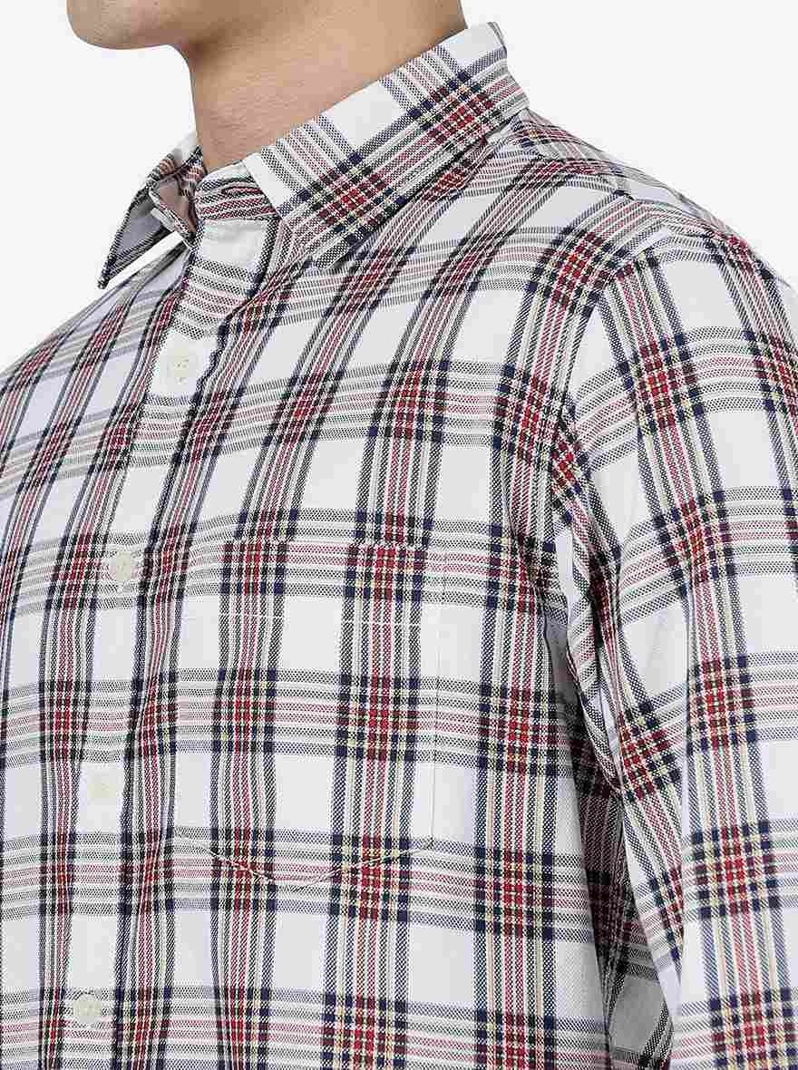 Aurora Red Checked Slim Fit Casual Shirt | Greenfibre