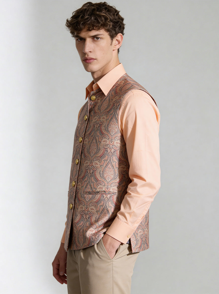 Peach Printed Waistcoat | Greenfibre