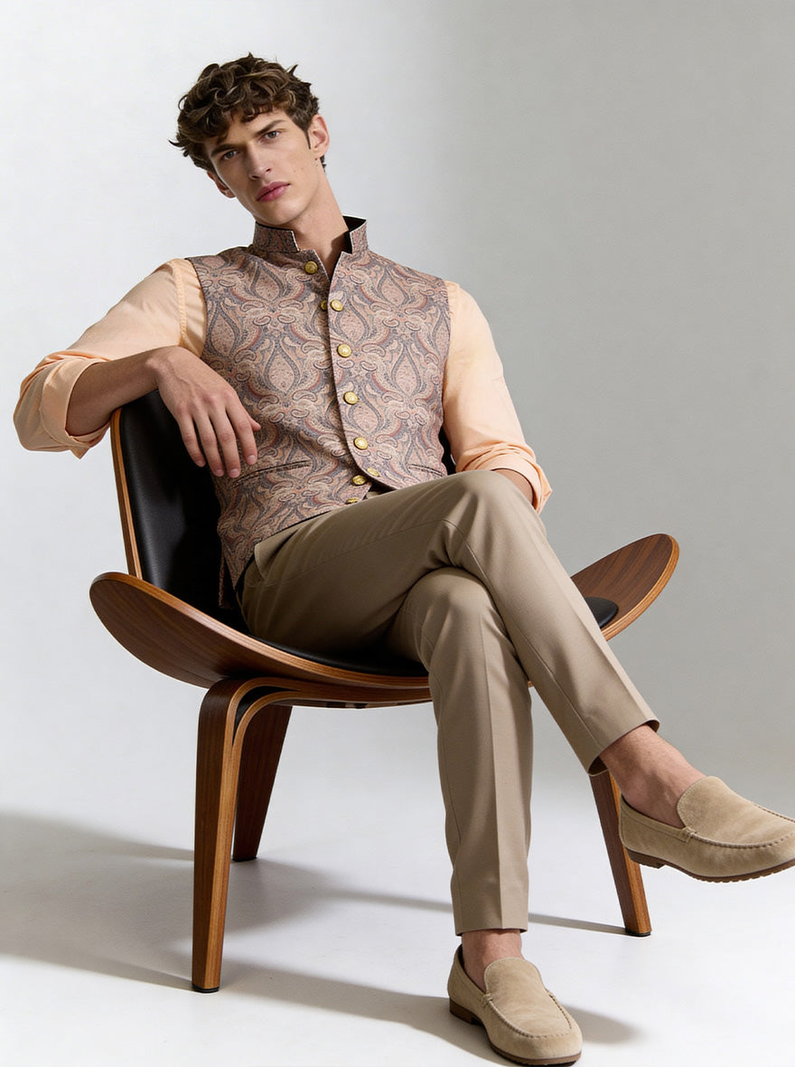 Peach Printed Waistcoat | Greenfibre
