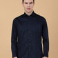 Navy Blue Solid Slim Fit Party Wear Shirt | Greenfibre