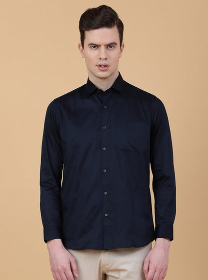 Navy Blue Solid Slim Fit Party Wear Shirt | Greenfibre