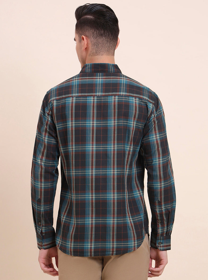 Green Checked Slim Fit Casual Shirt | Greenfibre