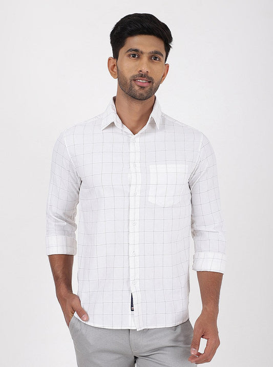 White Checked Slim Fit Casual Shirt | Greenfibre