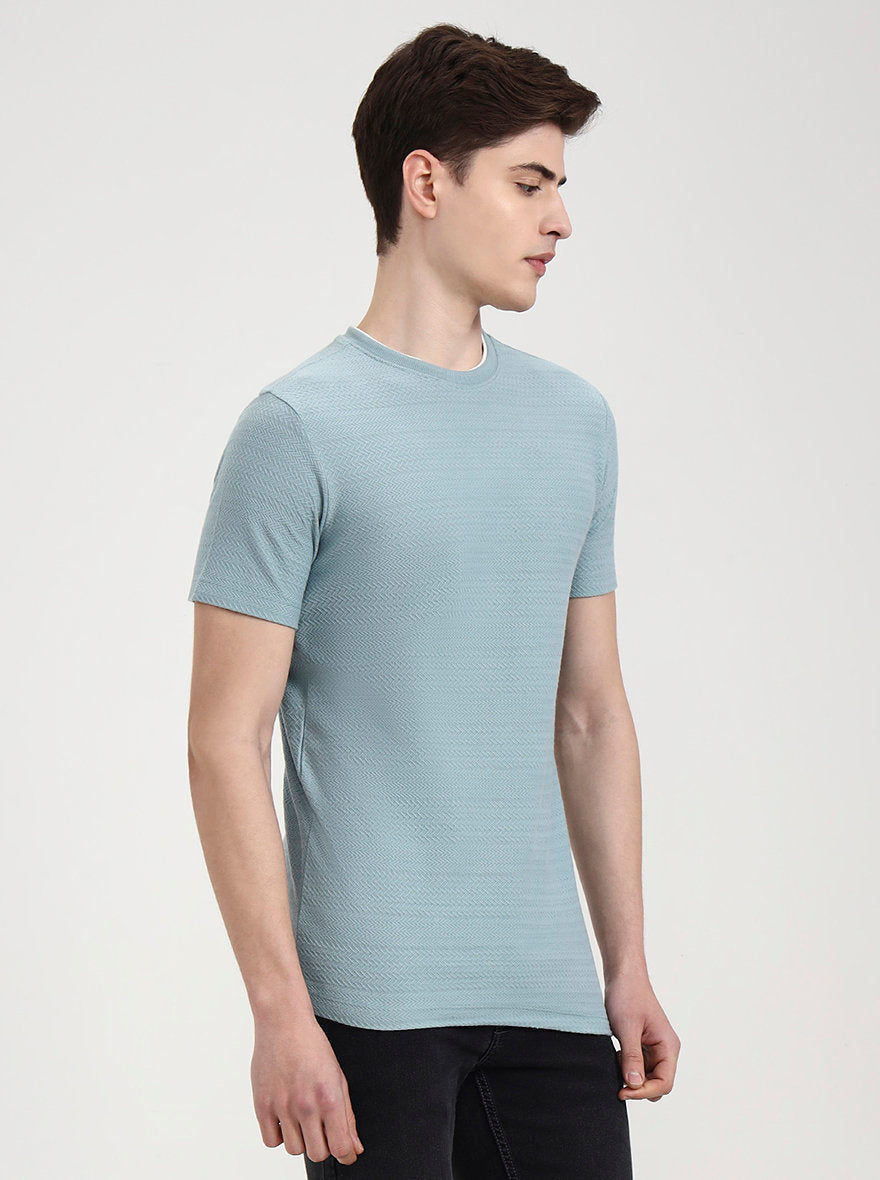 Mint Green Solid Slim Fit T-Shirt | Greenfibre