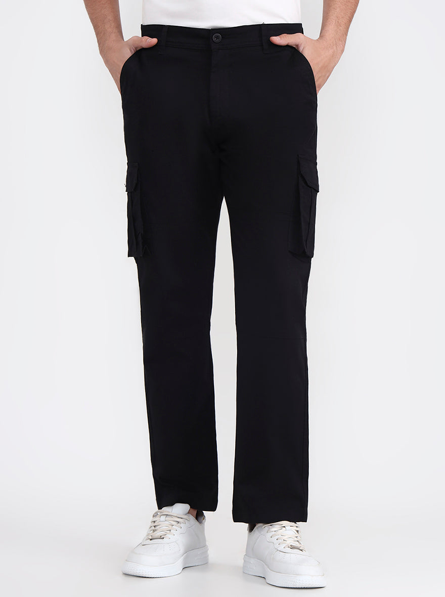 Black Solid Slim Fit Cargo Pant | Greenfibre