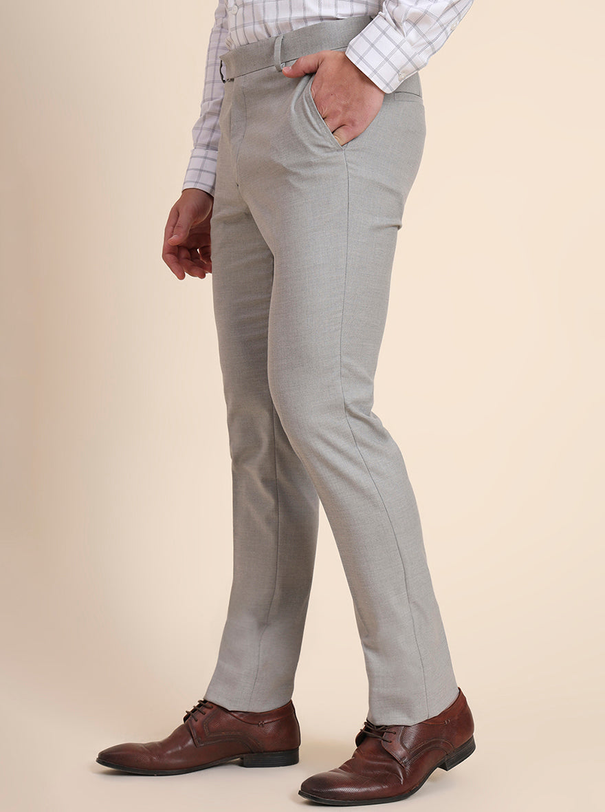 Grey Solid Slim Fit Formal Trouser | Greenfibre