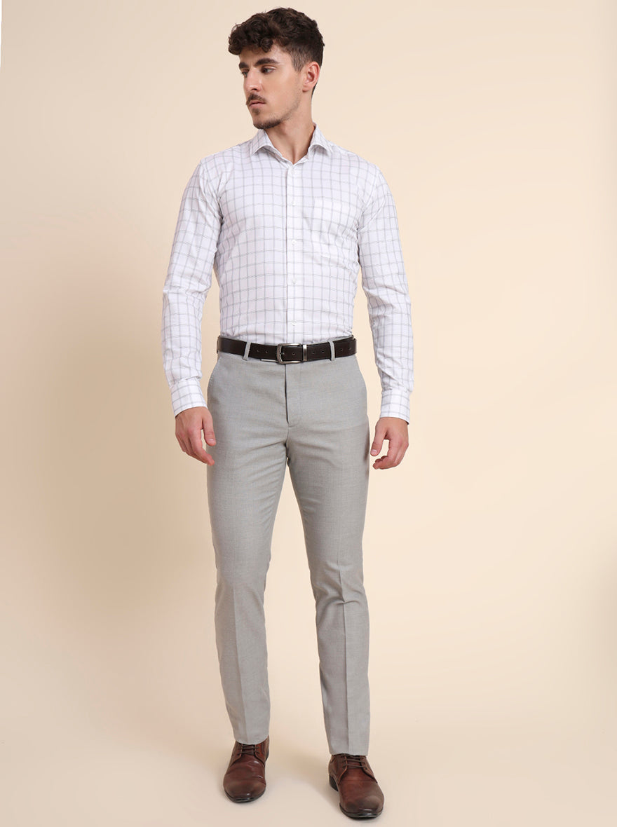 Grey Solid Slim Fit Formal Trouser | Greenfibre