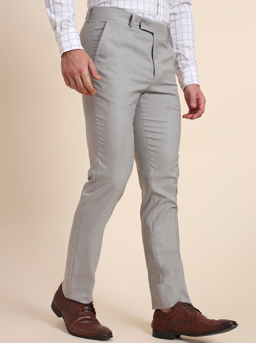 Grey Solid Slim Fit Formal Trouser | Greenfibre
