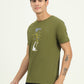 Olive Green Printed Slim Fit T-Shirt | Greenfibre