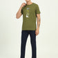 Olive Green Printed Slim Fit T-Shirt | Greenfibre