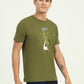 Olive Green Printed Slim Fit T-Shirt | Greenfibre