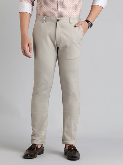 Beige Solid Slim Fit Club Wear Trouser | JB Studio