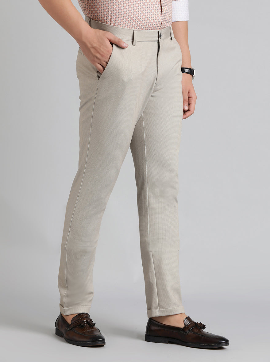 Beige Solid Slim Fit Club Wear Trouser | JB Studio