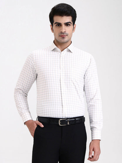 White Checked Slim Fit Formal Shirt | Greenfibre