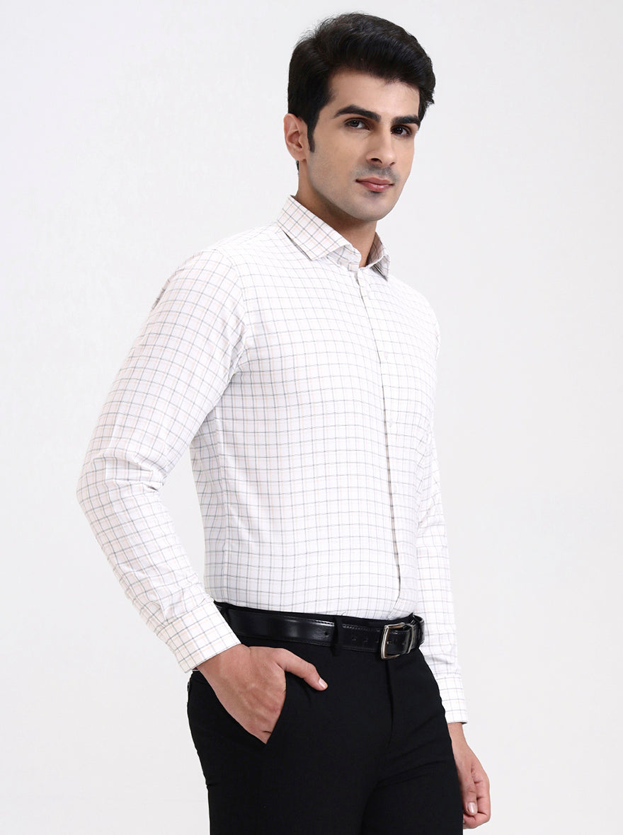 White Checked Slim Fit Formal Shirt | Greenfibre