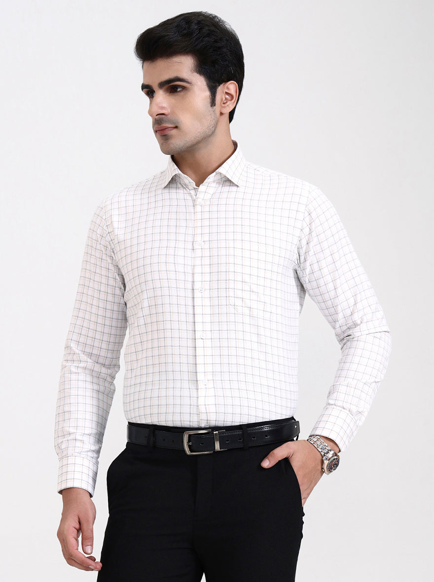 White Checked Slim Fit Formal Shirt | Greenfibre