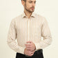 Beige & White Striped Regular Fit Formal Shirt | JadeBlue