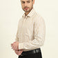 Beige & White Striped Regular Fit Formal Shirt | JadeBlue