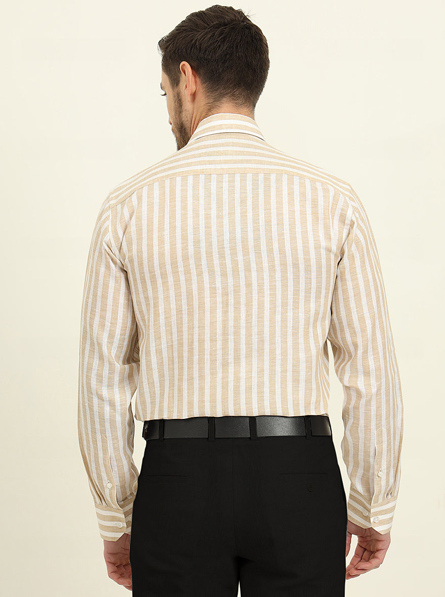 Beige & White Striped Regular Fit Formal Shirt | JadeBlue