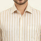 Beige & White Striped Regular Fit Formal Shirt | JadeBlue