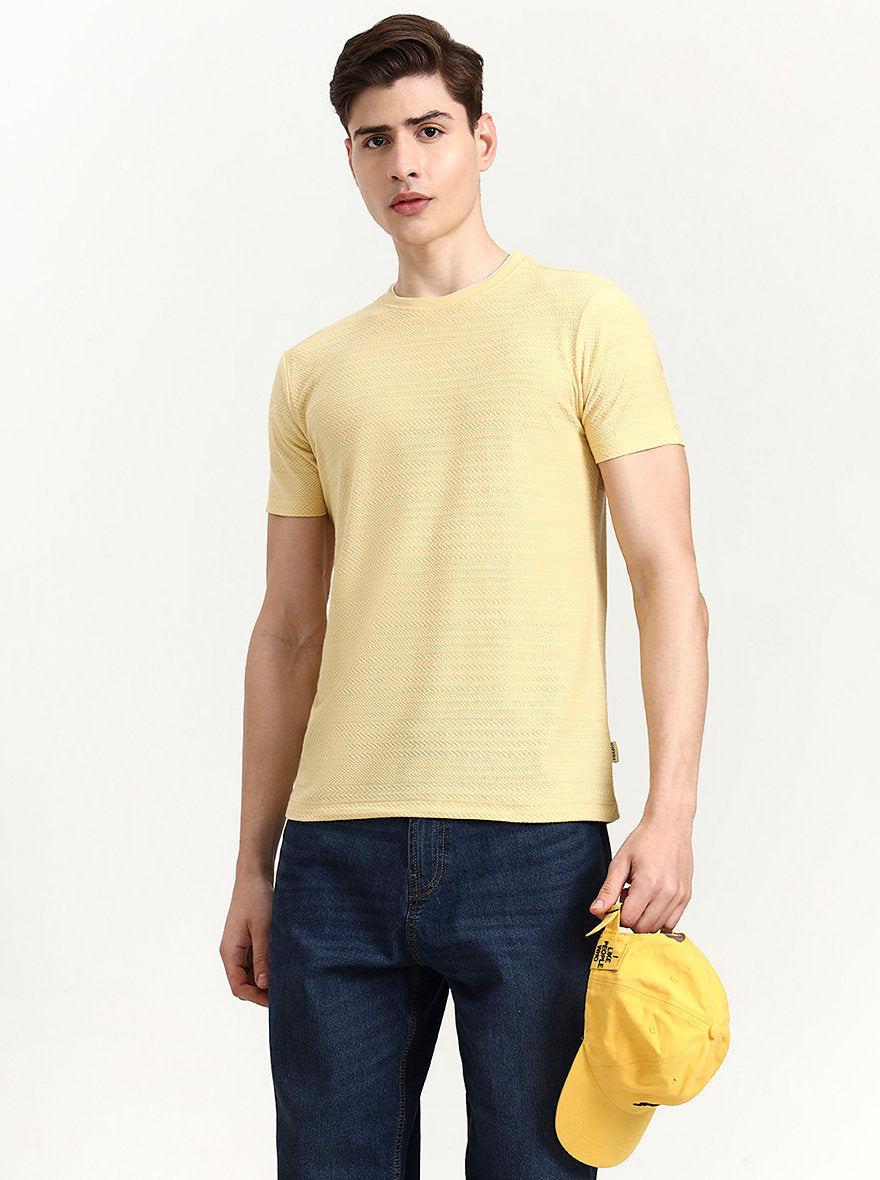 Yellow Solid Slim Fit T-Shirt | Greenfibre