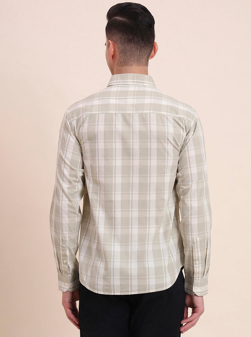 Light Green Checked Slim Fit Casual Shirt | Greenfibre